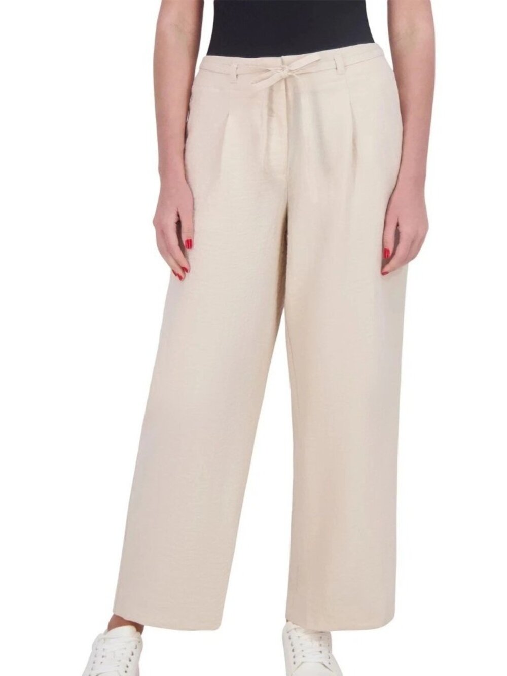 NWT DKNY Women's 14 Tan Wide-Leg Paper bag Pants Rayon-Nylon Blend